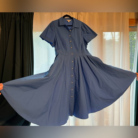 Alexis for Target plus size blue shirt dress with circle skirt and pockets - Picture 10 of 10